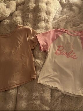 Barbie White and Pink Raglan Tee with Peach Short Sleeve Top